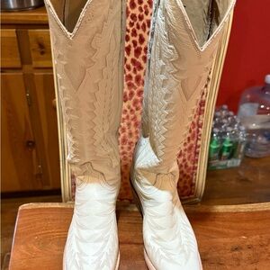 Lucchese Pricilla Winter White Leather Cowboy Boots
